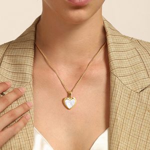 Phụ nữ dễ thương có thể mở ra Vòng cổ trái tim với Chuỗi liên kết vỏ thép không gỉ khung ảnh mạ vàng cho quà tặng - Product Image 5