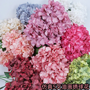 Fleurs d'hortensia artificielles de Majorque, bouquet à cinq têtes, fleurs en soie pour décoration de mariage, arrangement mural floral - Product Image 4