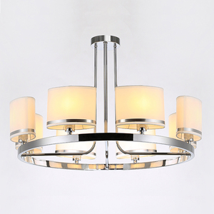 Lampadario Moderno 2026 in Metallo Cromato e <span class=keywords><strong>Paralume</strong></span> <span class=keywords><strong>Beige</strong></span>, 8 Luci o 6 Luci, Adatto per Soggiorno - Product Image 2