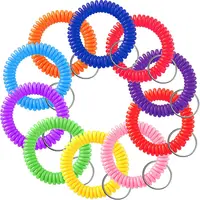 LLavero de bobina de resorte de colores, pulsera de plástico extensible para muñeca, brazalete, pulsera, llavero, soporte de cadena