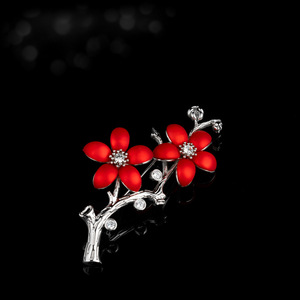 Muyu Plum Blossom Brooch Red Flower Zinc Alloy Women's Party Accessory - Product Image 2