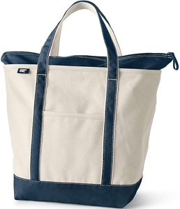 Natural Zip <b>Top</b> Canvas Tote Bag Water Repellent Base Trim Internal/External Pockets Gym & Travel Essentials Medium - Product Image 1