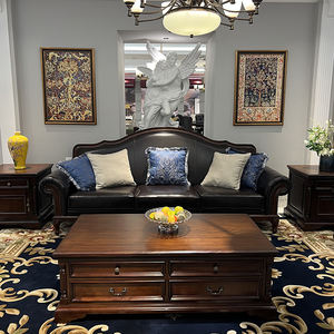 Ensemble de canapés en cuir européen 123 à combinaison libre, cadre en bois massif sculpté, adapté aux appartements et aux salons d'<span class=keywords><strong>hôtel</strong></span> - Product Image 2