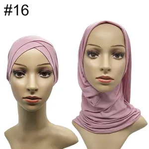 Muslim Women Full Cover Cap Hijab Mini Scarf Headwear Turban Hat Headcover Islamic Under Scarf Solid Color Headscarf Amira Ninja