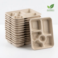 Meilleure Vente : Boîte à lunch multi-compartiments 6 sections en pulpe de canne à sucre écologique de 32 oz avec couvercle, idéale pour cantines de prison et buffets