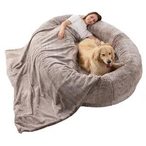 İnsan yetişkinler için köpek yatağı yıkanabilir Fuax kürk ve ortopedik yatak ile dikdörtgen fasulye torbası yatak