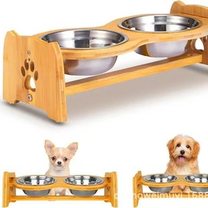 Solid Wood Pet <b>Feeder</b> Double Bowl Elevated <b>Cat</b> Dog Bowl Rack For Feeding - Product Image 2