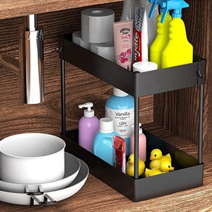 2 Tiers ABS plastic Bathroom Kitchen Basket cabinet Under Sink Shelf Organizer Rack Storage Under the cabinet spice rack