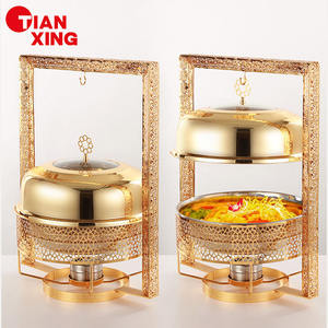 TIANXING - Recipiente <span class=keywords><strong>para</strong></span> Calentar Comida de Acero Inoxidable Dorado, con Calentamiento por Alcohol, 8.0L, con Tapa Colgante, <span class=keywords><strong>para</strong></span> Uso en Hoteles y Restaurantes - Product Image 1