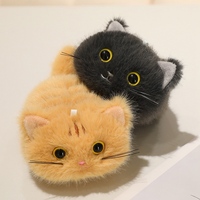 Gantungan Kunci Tas Bulu Imitasi Premium Silky High Density Bentuk Kucing Mini Bulat Pompom Mata Realistis Pabrik OEM Grosir