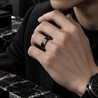 Bague de mariage JLM High-Tech en céramique noire avec sertissage d'anneau, pierre solitaire en zircone cubique, dôme, anti-rayures, vente en gros de bijoux