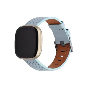 Untuk Fitbit Versa 3 Tali Kulit, Tali Kulit Kecil Lubang Berpori Pengganti untuk Fitbit Versa Sense