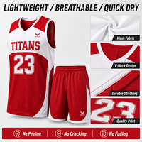 Maillot de basket-ball pour enfants, équipe scolaire, rouge et blanc, imprimé, design contrasté, tissu en maille léger, évacuation de l'humidité, cours de gym