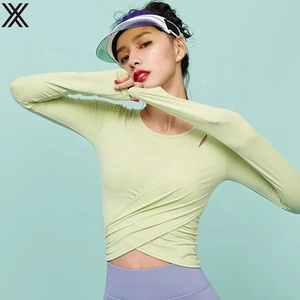 Cheap custom printing long sleeve t shirt woman Crop top Breathable light O-Neck for Fitness yoga - Product Image 3
