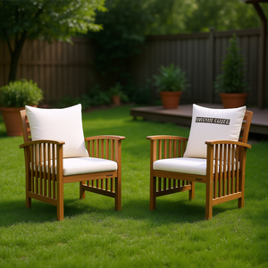 Set di 2 sedie da giardino in legno di acacia con cuscini bianco crema, mobili da esterno in stile contemporaneo con gambe affusolate - Product Image 2