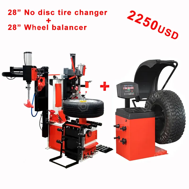 लक्जरी टायर फिटिंग मशीन 28" नॉन-टच स्वचालित टायर चेंजर और 28" व्हील बैलेंसर वर्कशॉप टायर माउंट मशीन