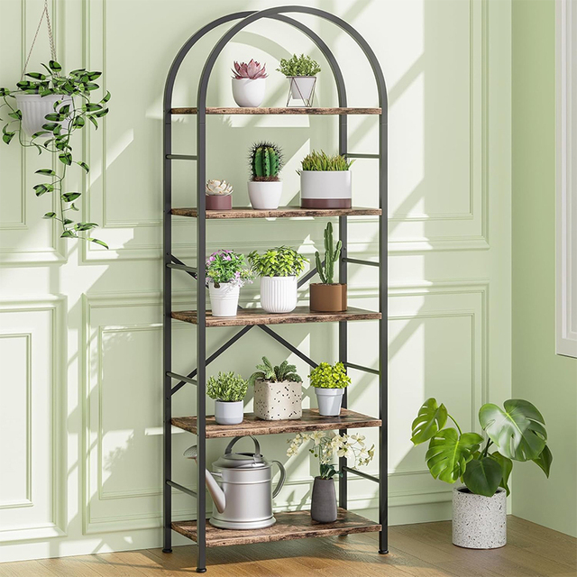 Bestselling Durable Modern Metal 5-Layer Iron Detachable Bookshelf Standing Arched Storage Rack for CDs/Books in Living Rooms