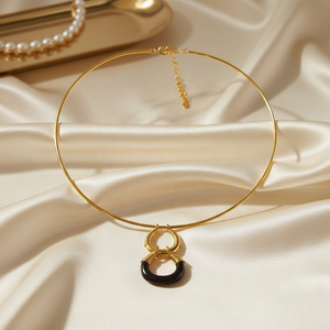 Conjunto de Joyería para Mujer de Ágata Negra del Antiguo <span class=keywords><strong>Egipto</strong></span>, Chapado en Oro de 18K, Pendientes Colgantes de Aro Triple y Gargantilla de Calabaza - Product Image 1