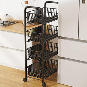 Étagère de rangement mobile et empilable à roulettes, design minimaliste moderne en fer, à trois/quatre/cinq niveaux, autoportante et démontable - Product Image 6