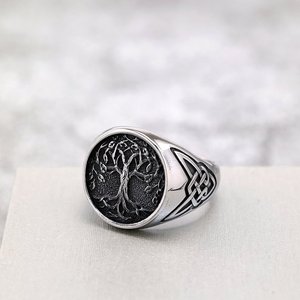 Anillo de acero inoxidable yunnique para hombre, diseño de árbol de la vida vikingo, joyería redonda estilo Hip Hop, regalo para él - Product Image 2