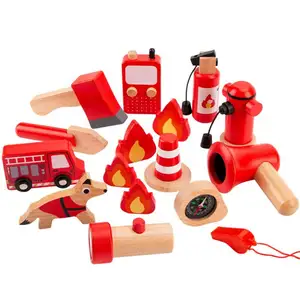 뜨거운 판매 나무 시뮬레이션 장난감 소방관 어린이 교육 롤 플레잉 가정 소년 소녀 장난감 세트