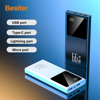ÉCHANTILLON GRATUIT 10000 mAh Intégré 4 Câbles Powerbank PD QC Charge Rapide Chargeur Portable Power Bank 10000 Mah pour Téléphone Mobile