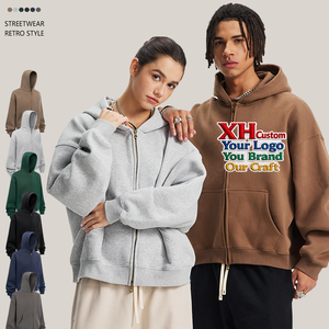 Nouveau sweat-shirt unisexe surdimensionné à capuche zippé, coupe carrée, épaules tombantes, doublure polaire, automne-hiver, personnalisable avec logo, vente en gros - Product Image 1