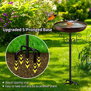 Bain d'oiseau en fer classique bol de bain d'oiseau autoportant avec statue d'oiseau ornements de jardin et décorations - Product Image 4