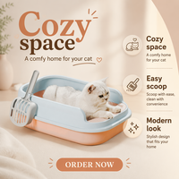 Bac à litière pour chats en plastique ouvert à bords surélevés, personnalisable avec logo, grande capacité et conception facile à nettoyer