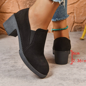 Zapatos de Tacón Medio Elásticos de Estilo Británico para Mujer, Talla Grande, Otoño, Nuevo Estilo, Tacón Grueso, Gamuza, Punta Profunda, Talla 43 - Product Image 4