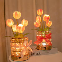 Lampe de table moderne de luxe en forme de tulipe, bronze, cristal, tactile, à intensité variable, LED E26, abat-jour en tissu, lampe de chevet décorative