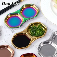 2 Compartments Stainless Steel Divided Japanese Soy Sauce Dishes Butter Jam Wasabi Sushi Sashimi Plate Dish