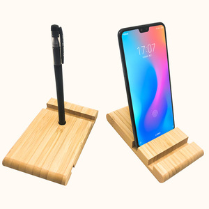 Fabricante de soportes/mesitas para teléfono de bambú, artesanías de bambú y madera, soporte de madera de doble ranura de 13*8CM con logotipo grabado con láser. - Product Image 5
