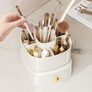 Caja de almacenamiento de cosméticos de plástico de estilo lujoso y ligero Simple de gran capacidad, estante de almacenamiento de cosméticos giratorio de doble capa - Product Image 3