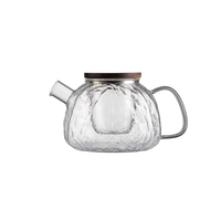 Théière en verre martelé à couvercle en bois de noyer grande capacité, verre borosilicate résistant aux hautes températures avec infuseur en acier inoxydable