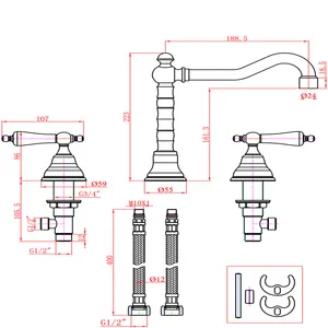 Lavabo tradicional de latón Mezclador de 3 orificios Grifo de lavabo de lujo Instalación de encimera Grifo de lavabo de latón antiguo