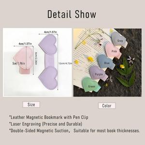 <b>Personalised</b> Heart Magnetic <b>Bookmark</b> Women Custom Engraved Name Birth Flower Leather Reusable Cute Style Secure Page Holder - Product Image 5