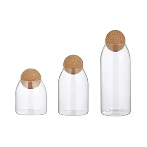 高品质工厂销售带软木盖的圆形玻璃罐带软木盖的硼硅酸盐玻璃罐