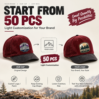 Casquette de baseball en velours côtelé avec logo personnalisé, visière en faux daim, faible MOQ, marque privée pour les marques d'extérieur