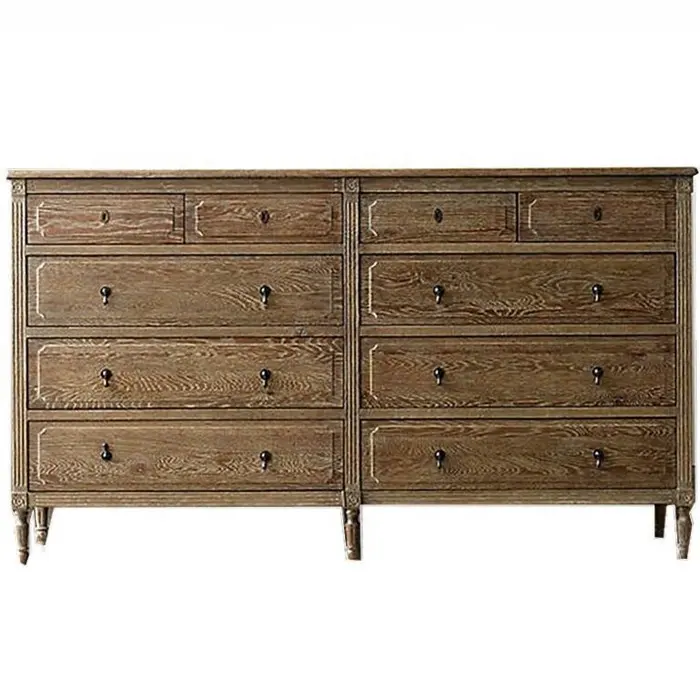 High product rustic Living Room furniture vintage solid wood tall 10 chest of drawers cabinet