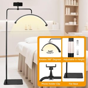 Nouveau support de sol rétractable noir, blanc et or de 24 pouces avec rotation à 360 degrés, pince à cils de salon de beauté avec lumière lunaire LED - Product Image 5