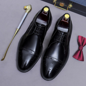 Black Genuine Leather Loafers <b>Pointed</b> <b>Toe</b> Slip-On Men's Dress Shoes Office Career Solid Color Rubber Outsole - Product Image 6