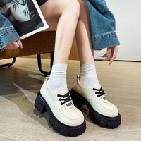 Chaussures à plateforme en cuir à lacets pour femmes, à semelles épaisses, avec lanières, noires et beiges, mode décontractée, talons hauts, semelles en éponge, été