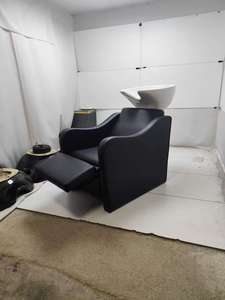 Fauteuil de lavage moderne en céramique et similicuir PU avec repose-pieds réglable et éponge haute densité pour salon de coiffure et institut de beauté - Product Image 6