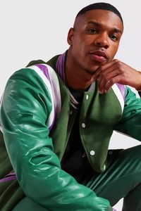 Blouson universitaire homme personnalisé de haute qualité en laine et cuir tanné, style bomber, col montant, résistant aux taches, pour l'hiver - Product Image 2