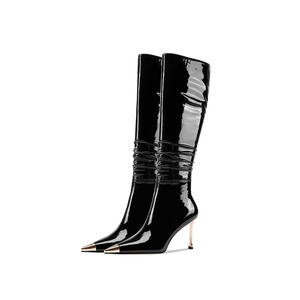 Stivali da cavaliere in vera pelle con <span class=keywords><strong>tacco</strong></span> <span class=keywords><strong>alto</strong></span> neri personalizzati con <span class=keywords><strong>tacco</strong></span> sottile da donna stivali a metà polpaccio - Product Image 1