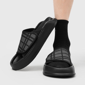 Men's individual embroidered <b>slippers</b> for summer 2026 waterproof and slip-resistant black sandals for outdoor wear - Product Image 2