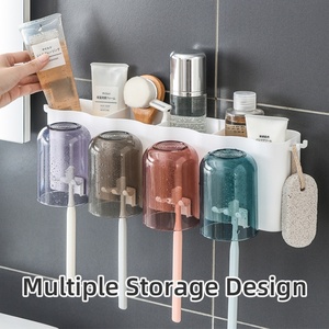Factory Plastic <b>Wall</b>-<b>mounted</b> Tooth Cup and <b>Toothbrush</b> Shelf Washroom Home Accessories <b>Toothbrush</b> <b>Holder</b> for Bathroom - Product Image 5