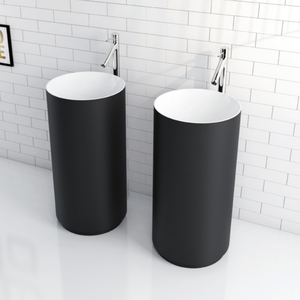 Lavabo sur pied moderne personnalisé en pierre artificielle, surface solide en acrylique, rond, 9L, pour hôtel, villa, avec drain - Product Image 1