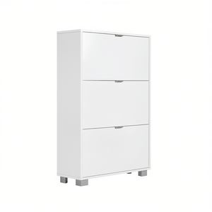 ชั้นวางรองเท้าพร้อมบานพับ 3 บาน ทำจากไม้เมลามีน ขนาดกว้าง 76x สูง 118x ลึก 30 ซม. สีขาวเงา - Product Image 3